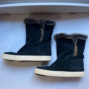 TOMS Vista Faux Fur Lined Suede Black‎ Pull On Boots Size 8 Booties Y2K Slouchy